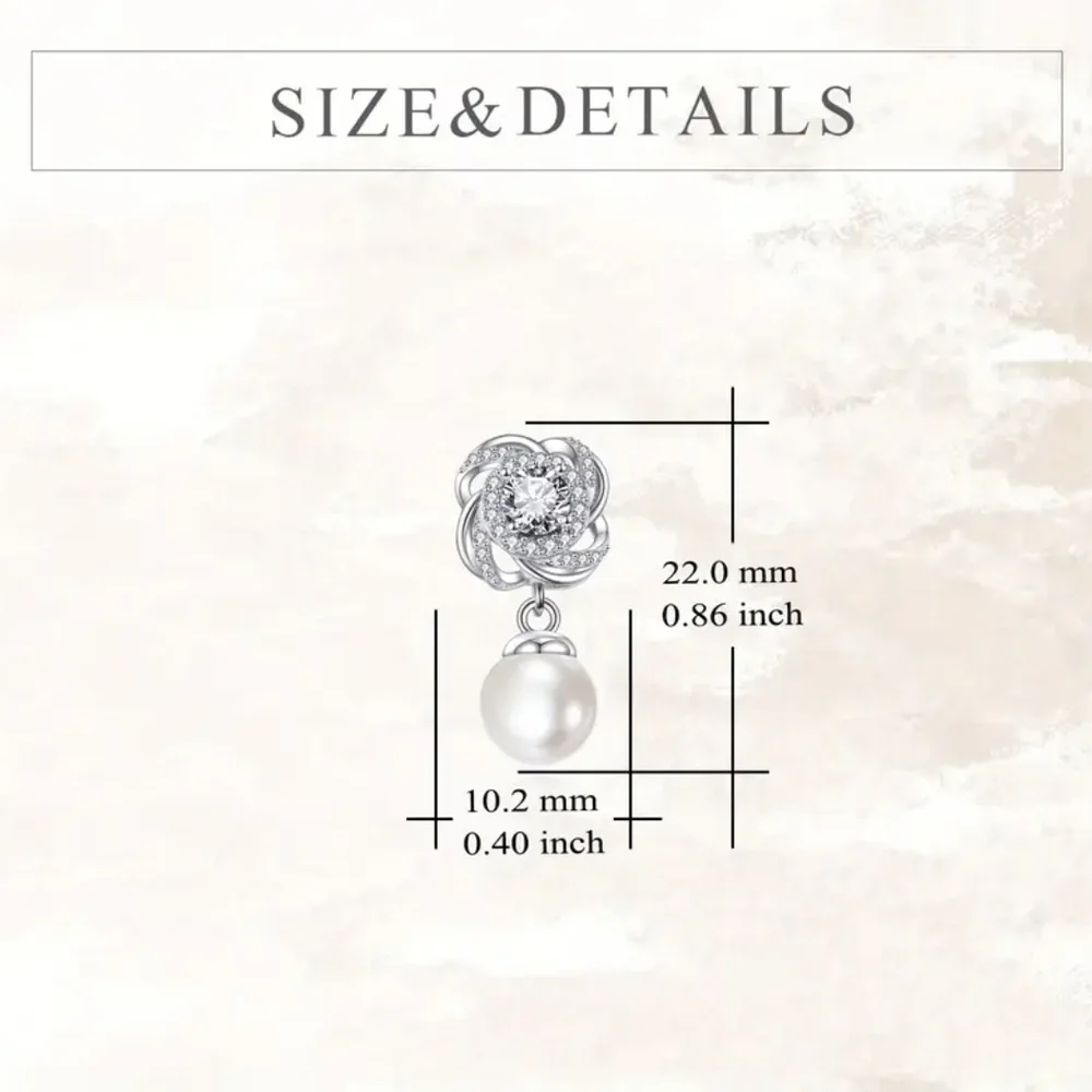 Radiant Silver Pearl Earrings with Diamond Accents - Picture 2 of 3